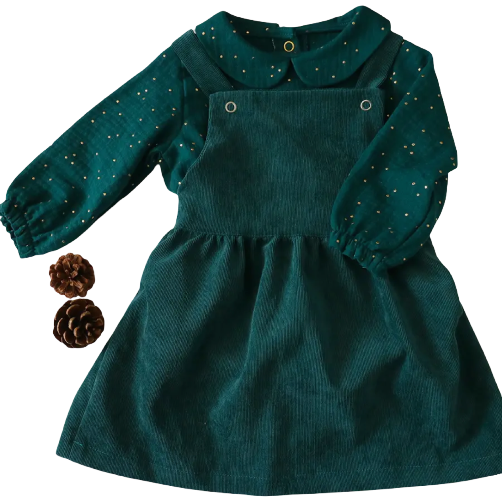 Petit Martin Emerald Baby Dress Corduroy Pinafore for Babies Veloura collection Petit Martin Emerald Baby Dress Corduroy Pinafore for Babies Veloura collection