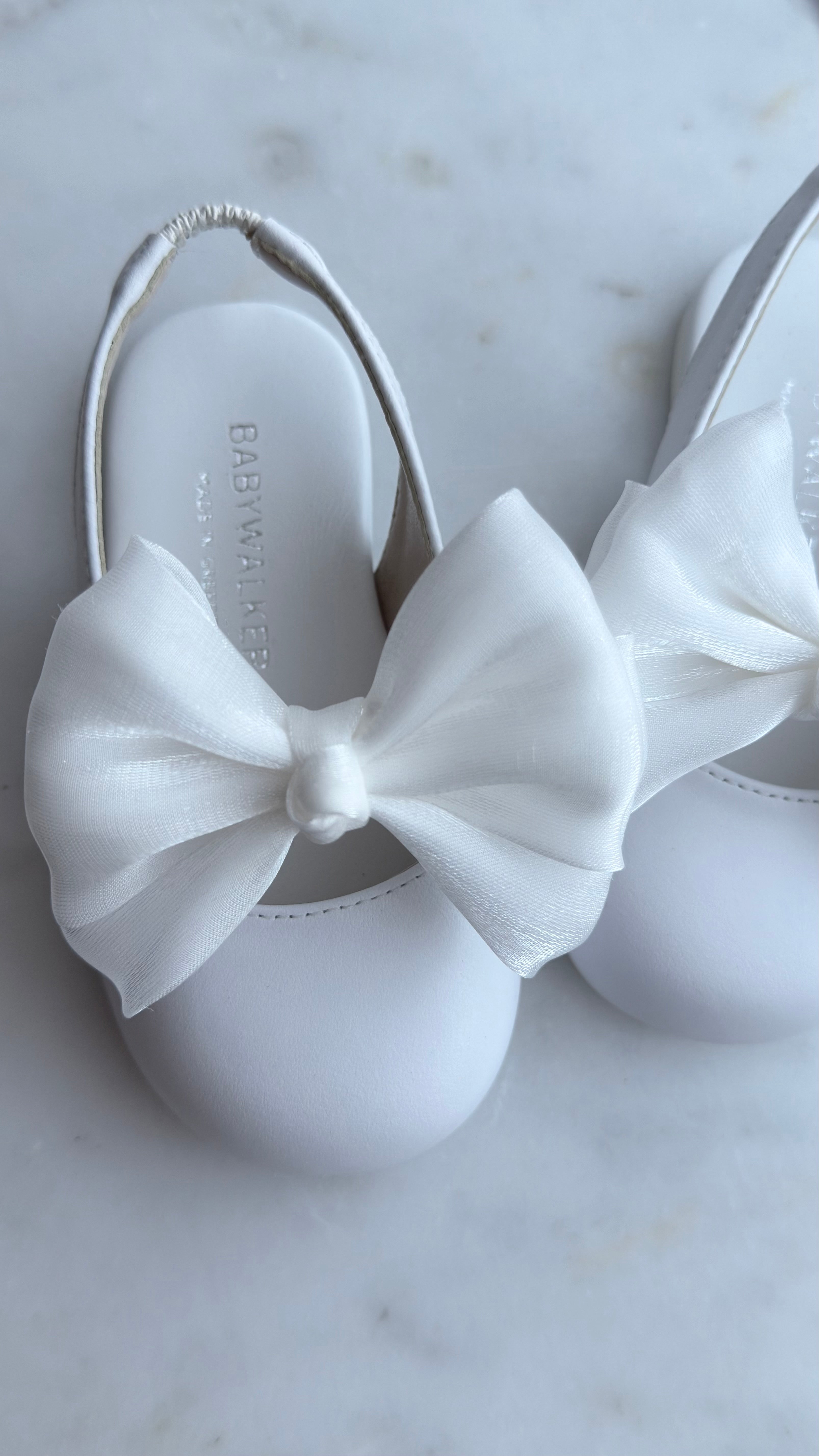 Girls White Shoes with  Bow Babywalker