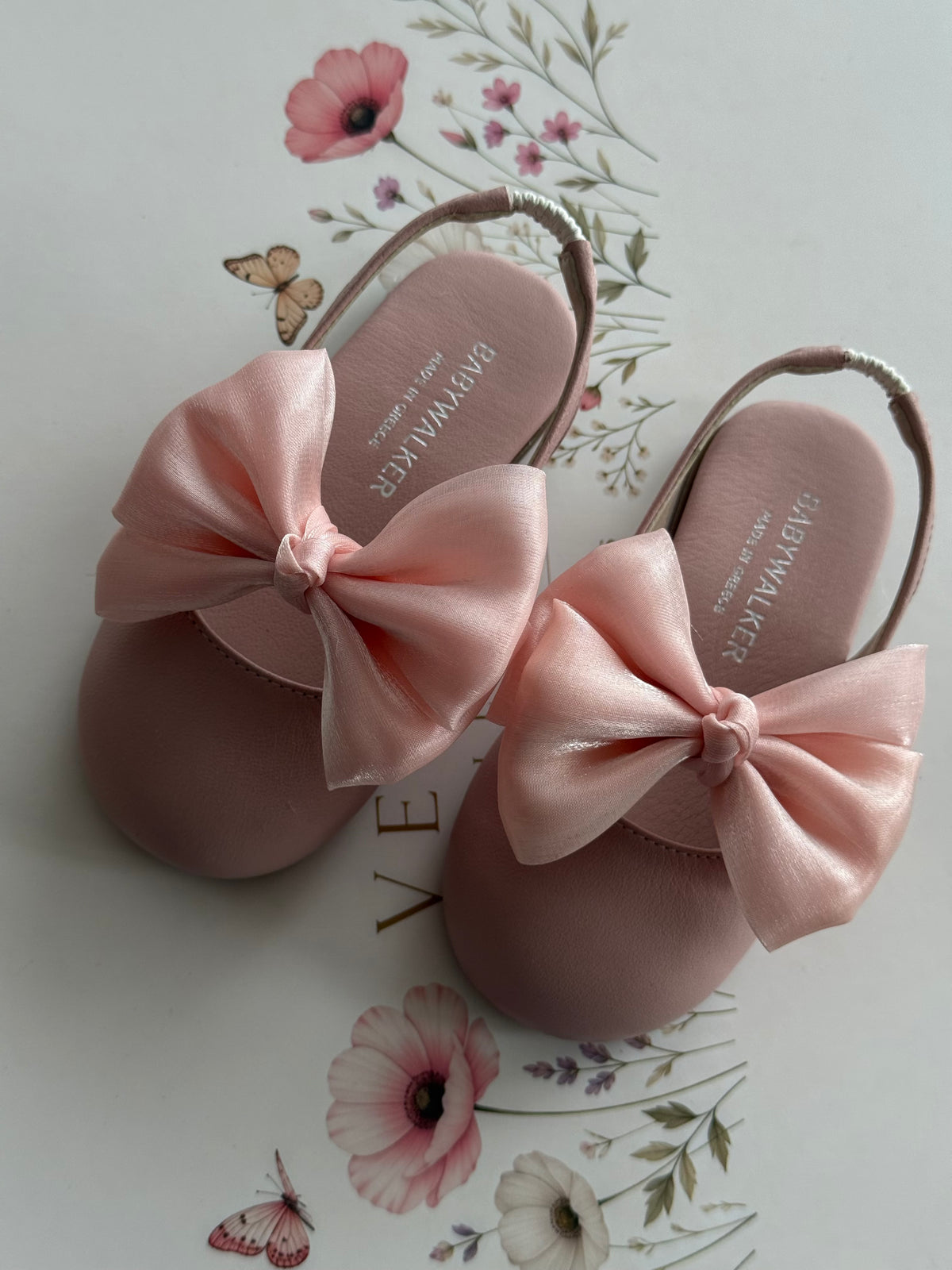 Girls Pink Shoes with  Bow Babywalker
