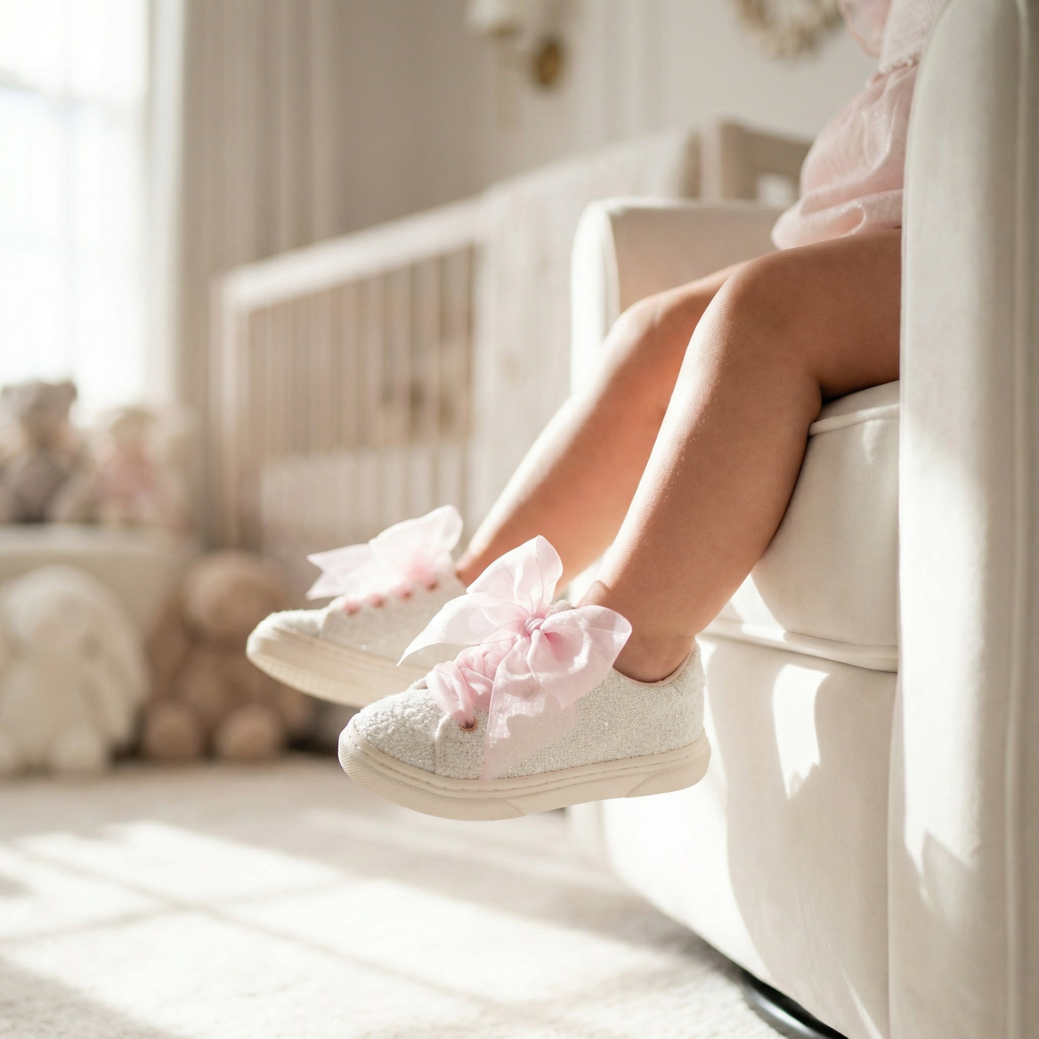 Girls White Shoes with Pink Organza Laces Babywalker