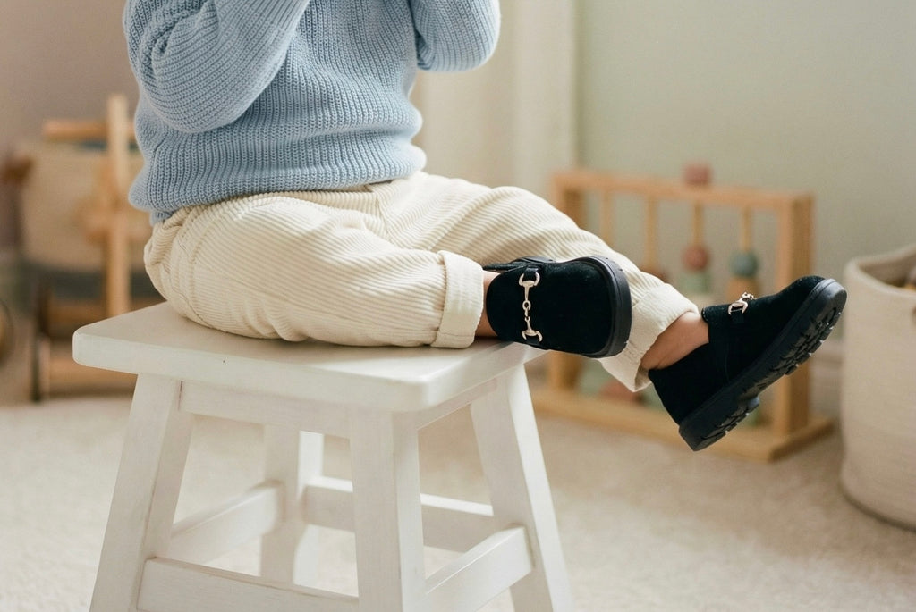 Kids Black Suede Casual Loafers Babywalker