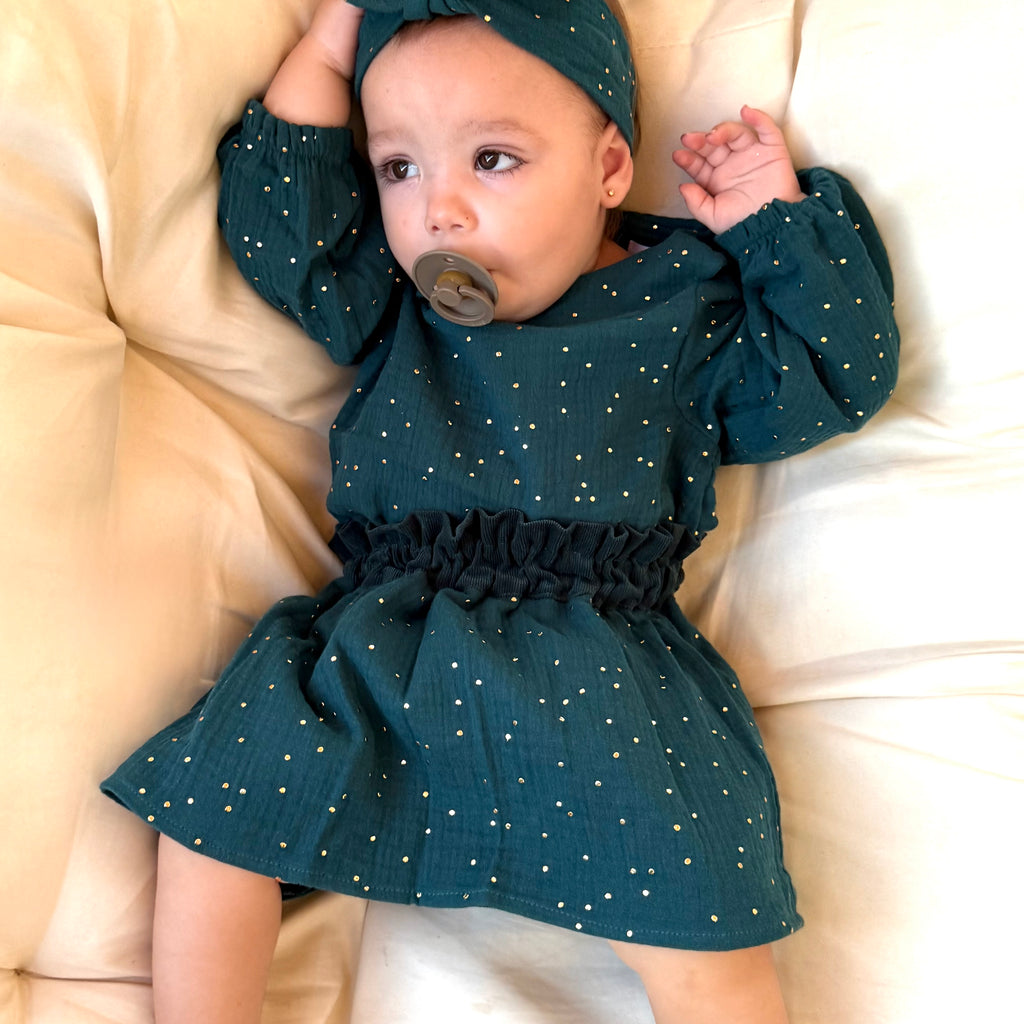Petit Martin Baby Skirt Emerald Green 2-in-1 Reversible Cotton
