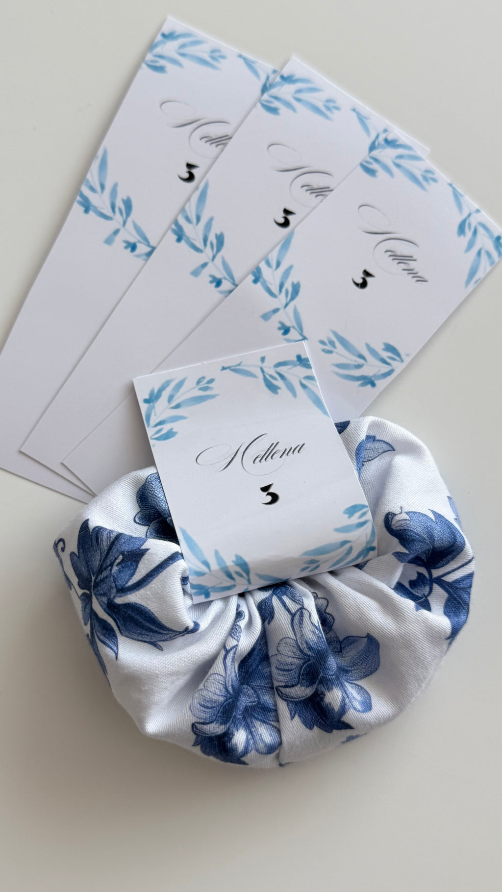 Mini Cotton Scrunchie – Blue Blossom (Handmade)