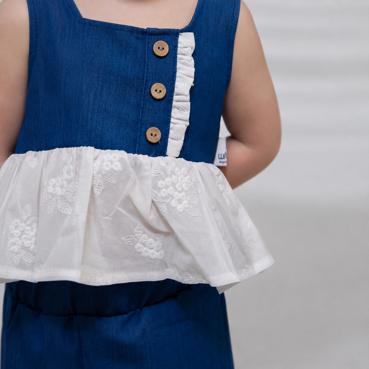 Denim Bloom Girls Set – Ruffle Top & Wide Leg Pants