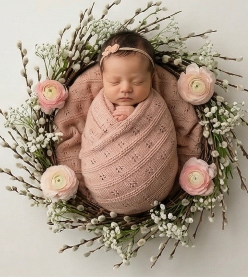 Baby Blanket – Openwork Knit (Pink)