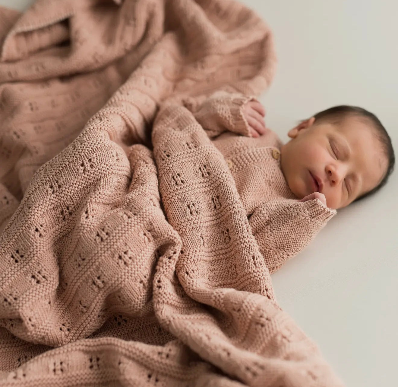 Baby Blanket – Openwork Knit (Pink)