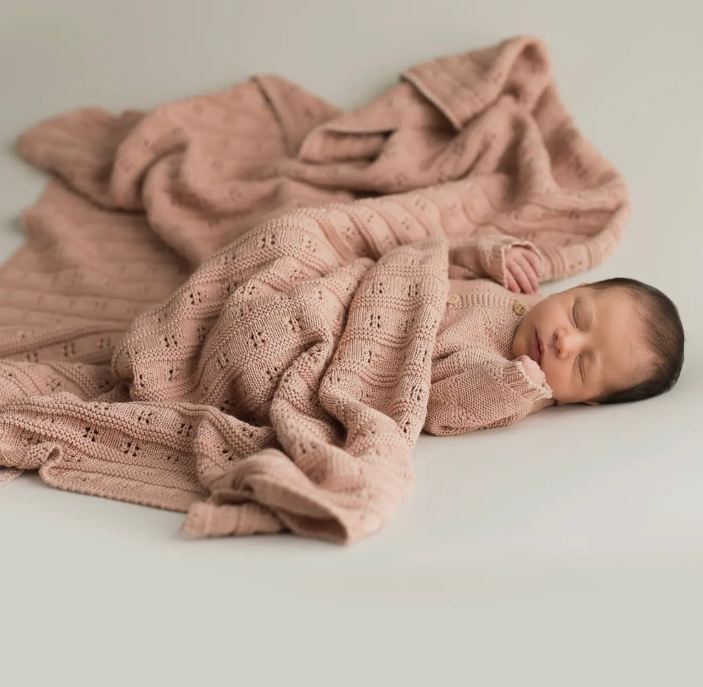 Baby Blanket – Openwork Knit (Pink)