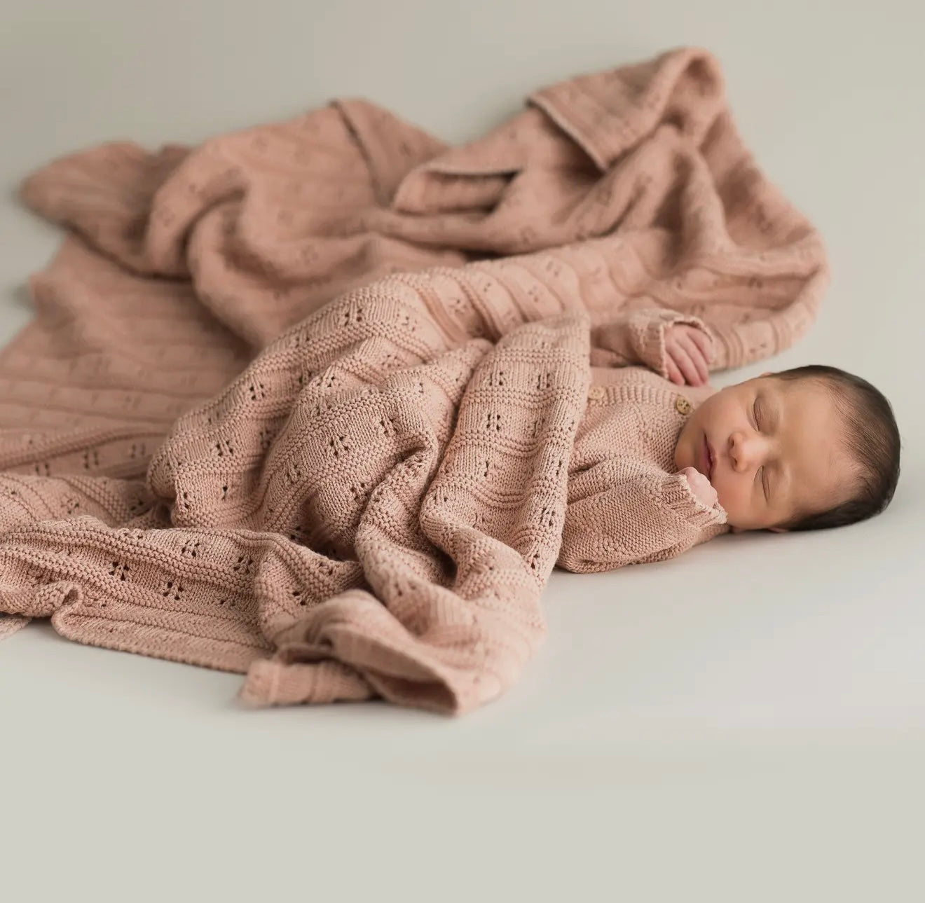 Baby Blanket – Openwork Knit (Pink)