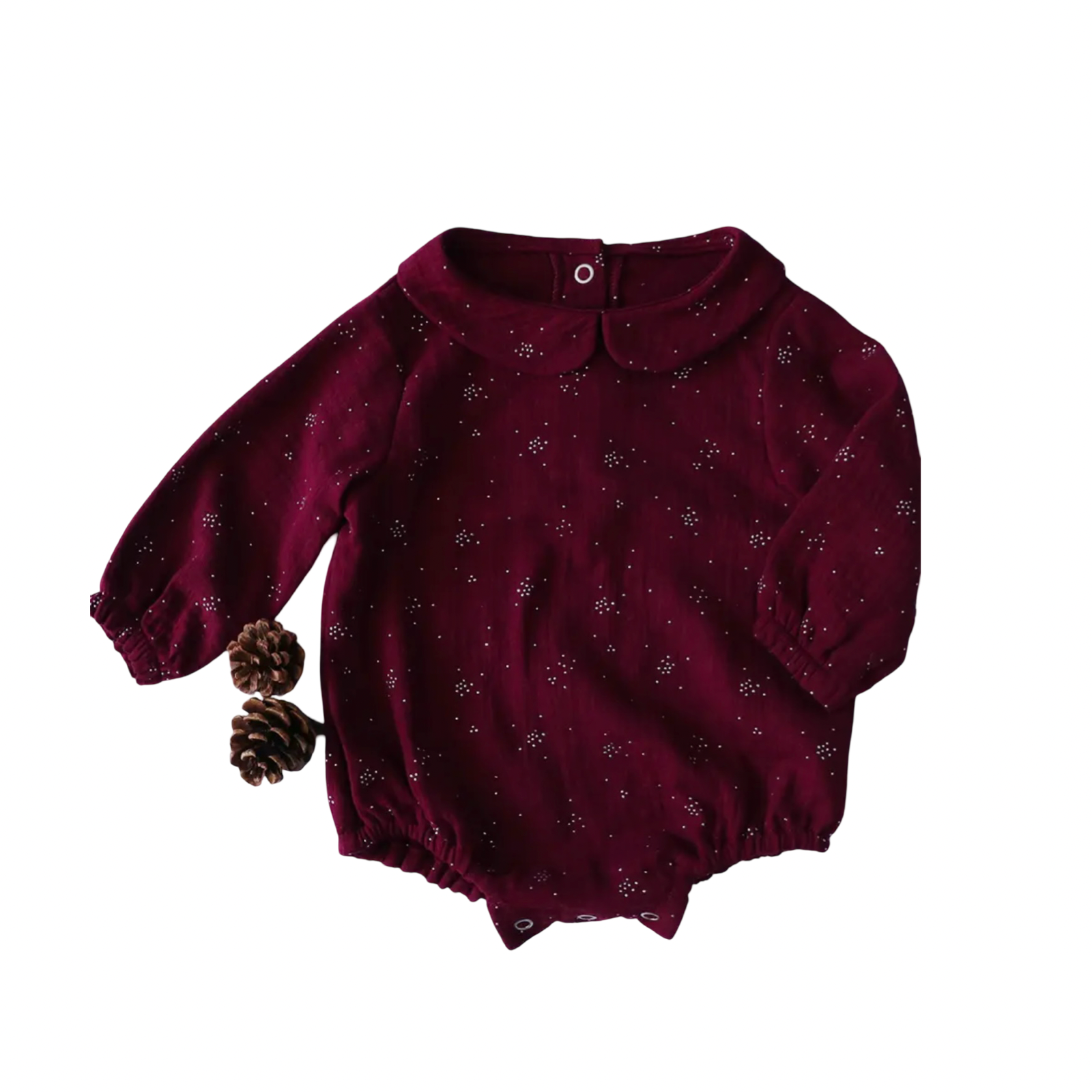 Burgundy Glitter Baby Romper with Claudine Collar
