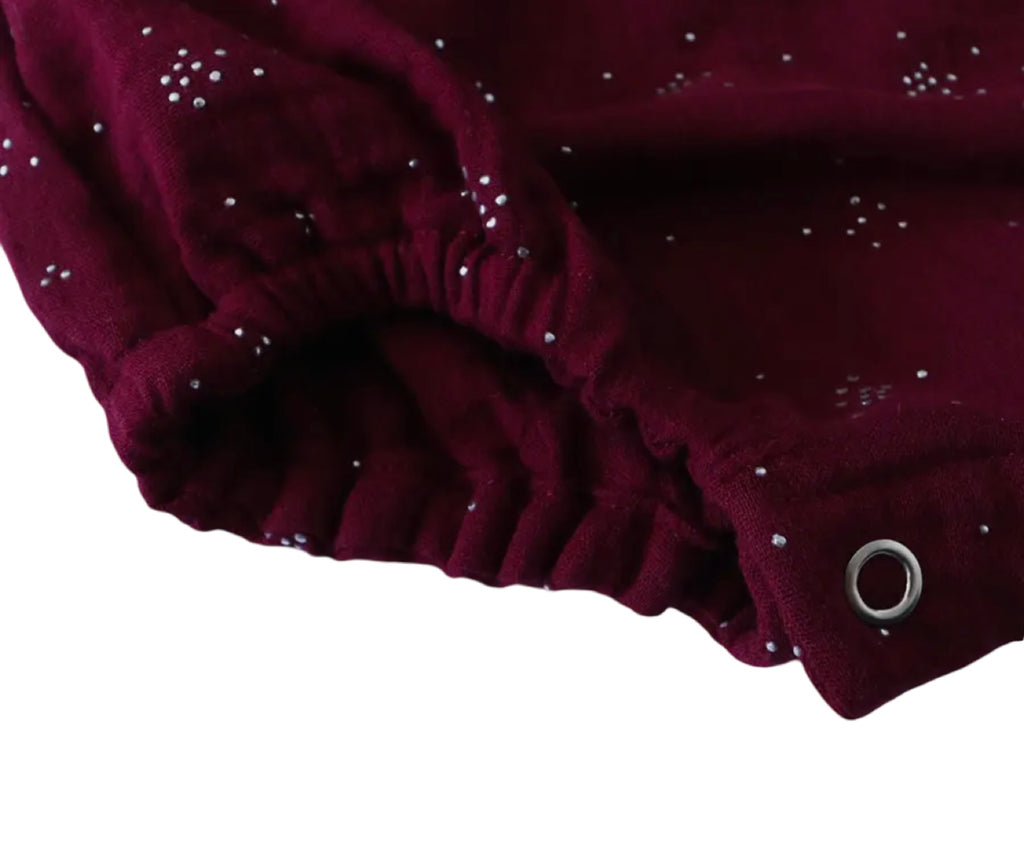 Burgundy Glitter Baby Romper with Claudine Collar