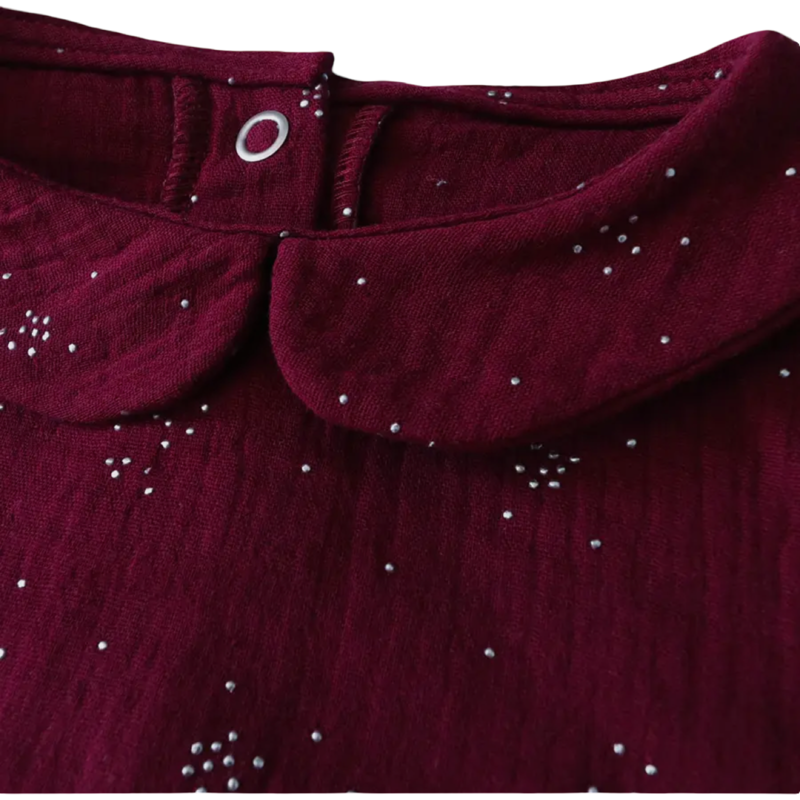 Burgundy Glitter Baby Romper with Claudine Collar