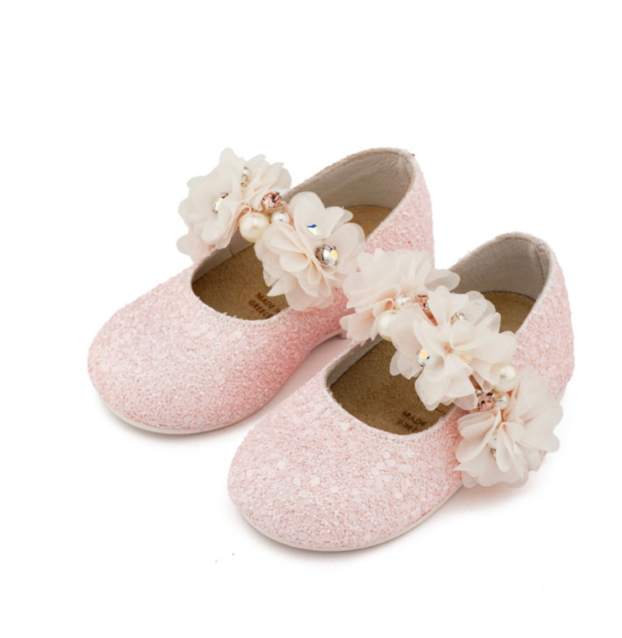 Babywalker Girls Pink Glitter Shoes with Floral Strap