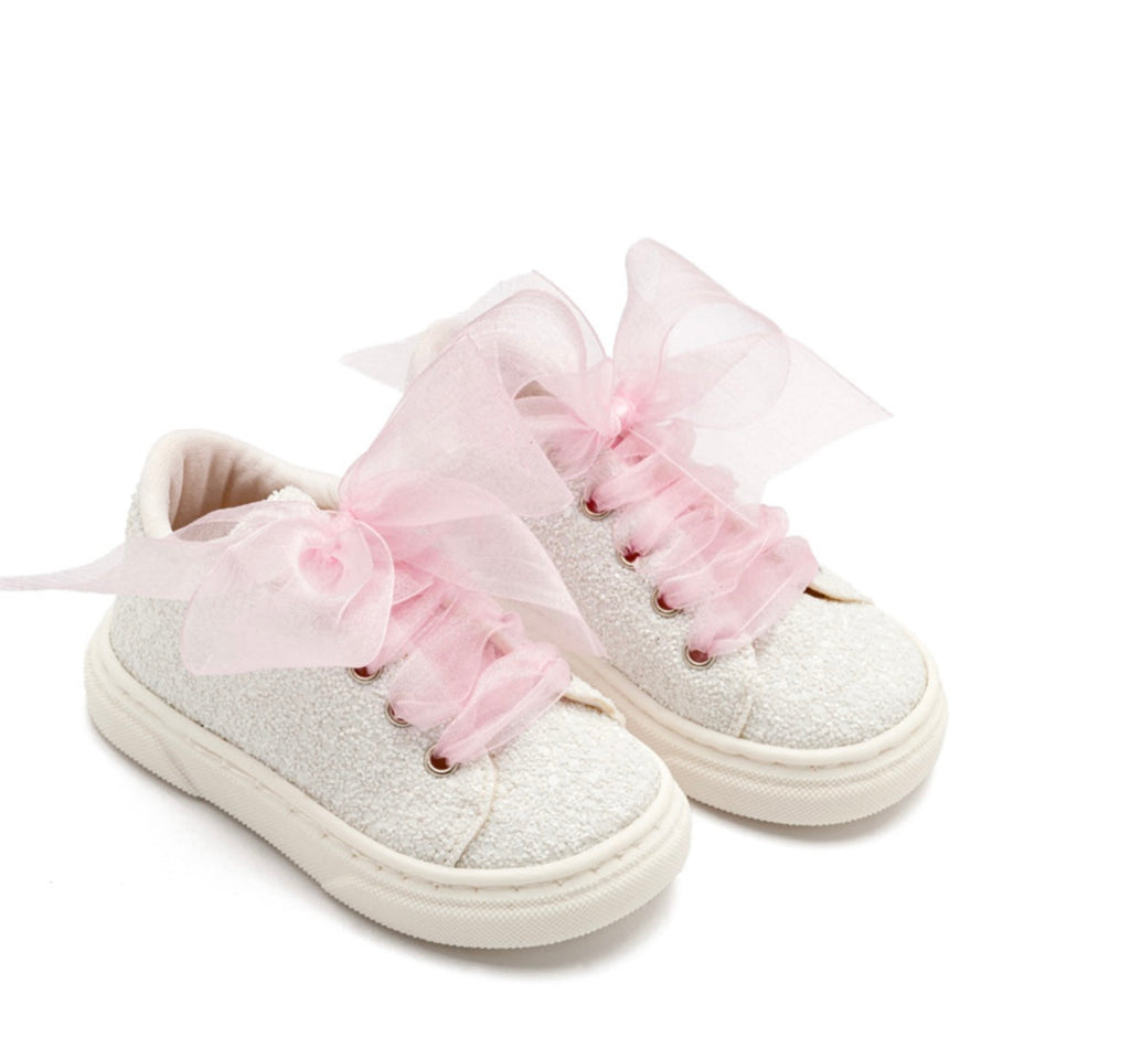 Babywalker Girls White Shoes with Pink Organza Laces
