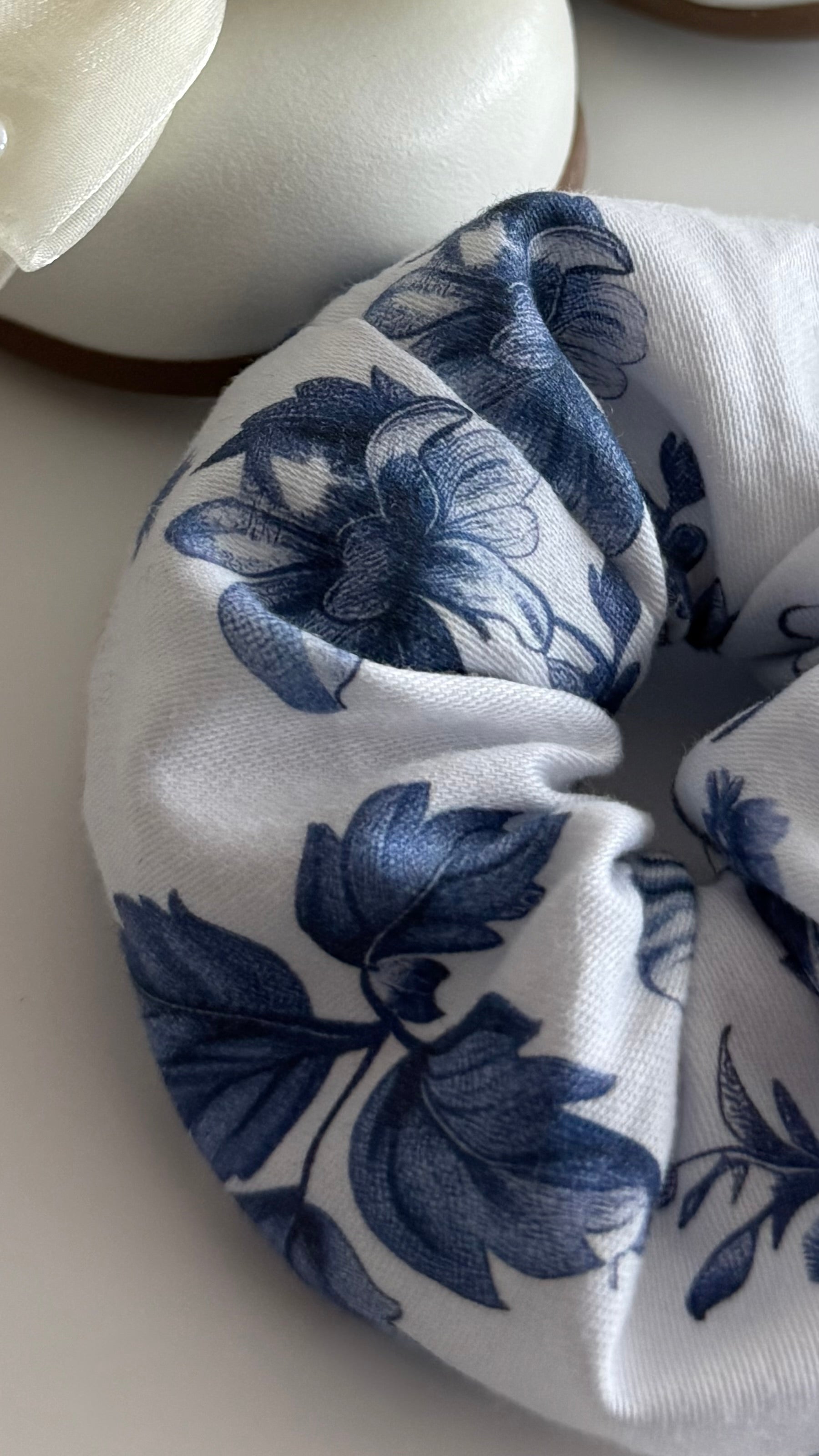 Mini Cotton Scrunchie – Blue Blossom (Handmade)